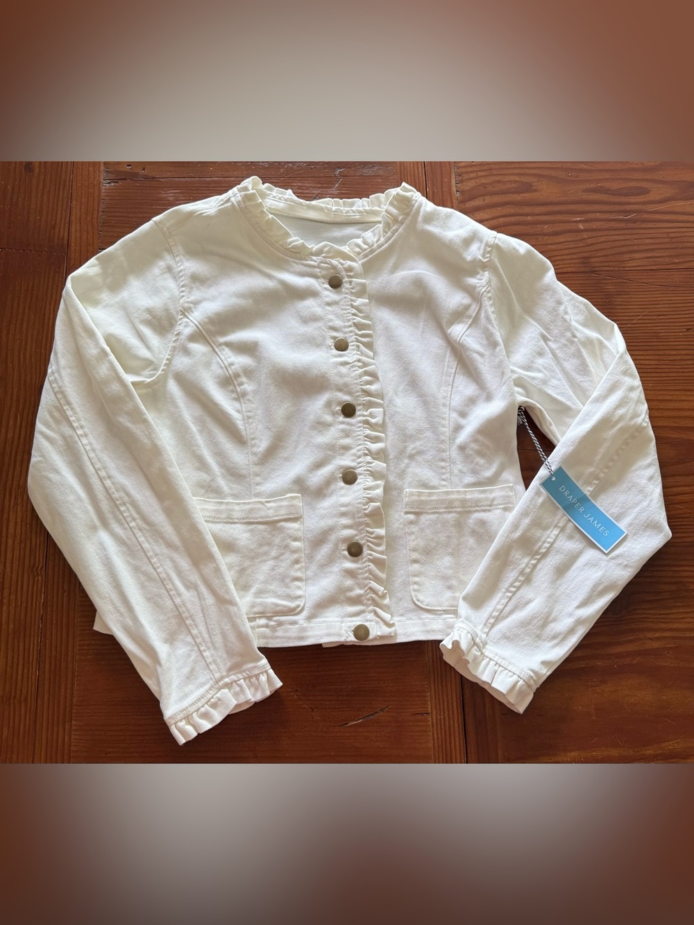 Draper James Women’s White Ruffle-Trim Button Jacket Size XL